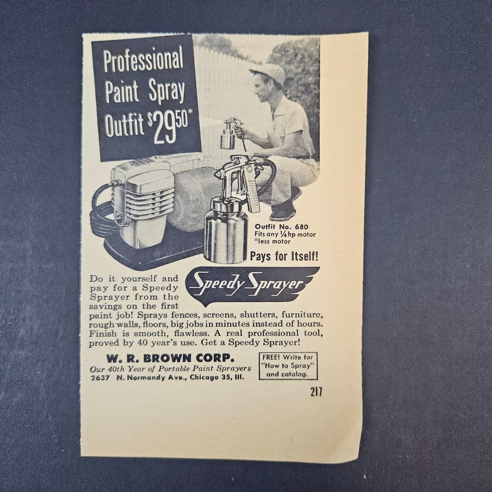 1961 WR Brown Corp Professional Paint Outfit Speedy Sprayer Vintage Print Ad